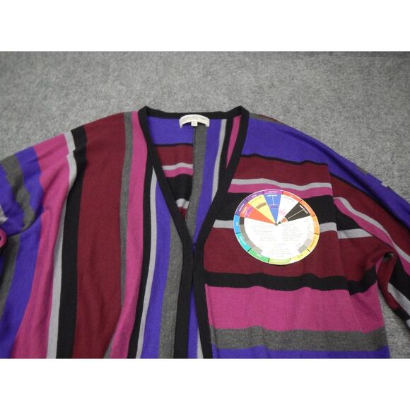 Jones‎ New York Cardigan Sweater Women's Plus Size 2X Striped Fringe Hem Aztec - Picture 2 of 12